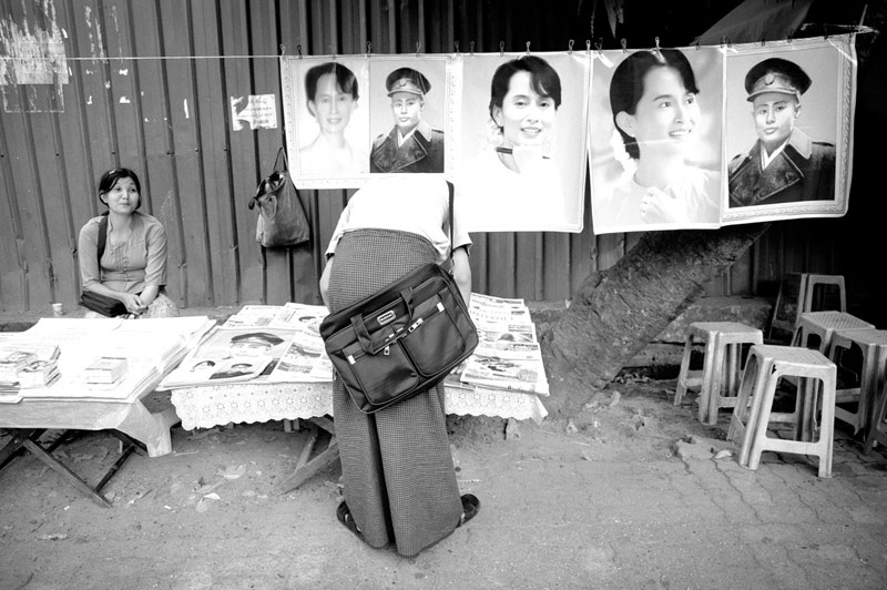 Street Photography - Aung San Suu Kyi Posters in Yangon Burmarma by Doss@yours