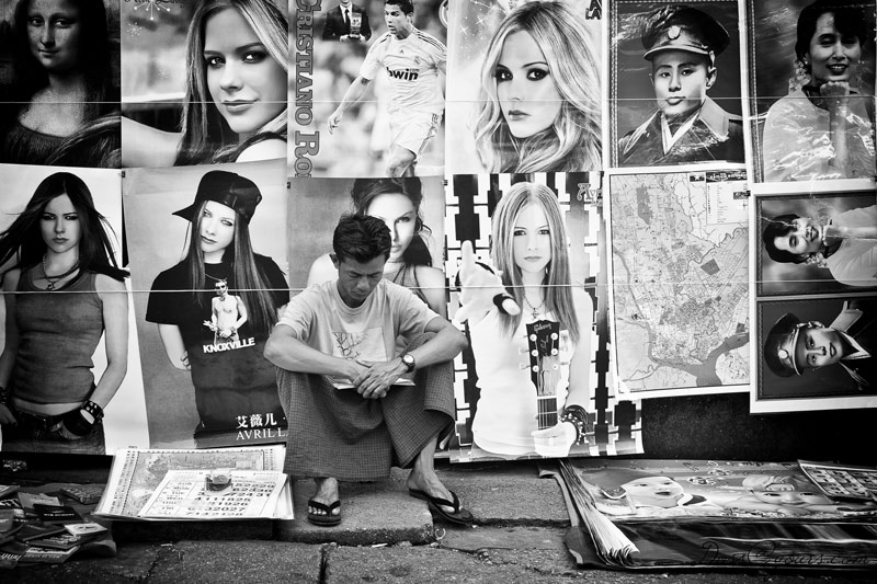 Street Photography - Poster vendor Yangon Burma by Doss@yours