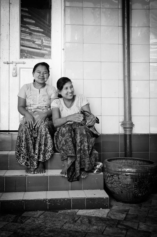 Burmese women with thanaka at Sule Pagoda Yangon Burma by doss@yours