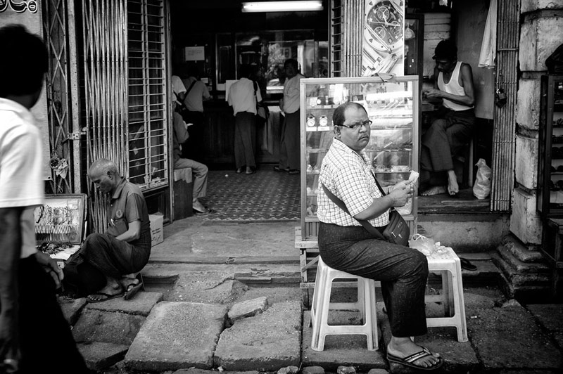 Street Photography - Watch salesmen and repairers Yangon Burma by Doss@yours